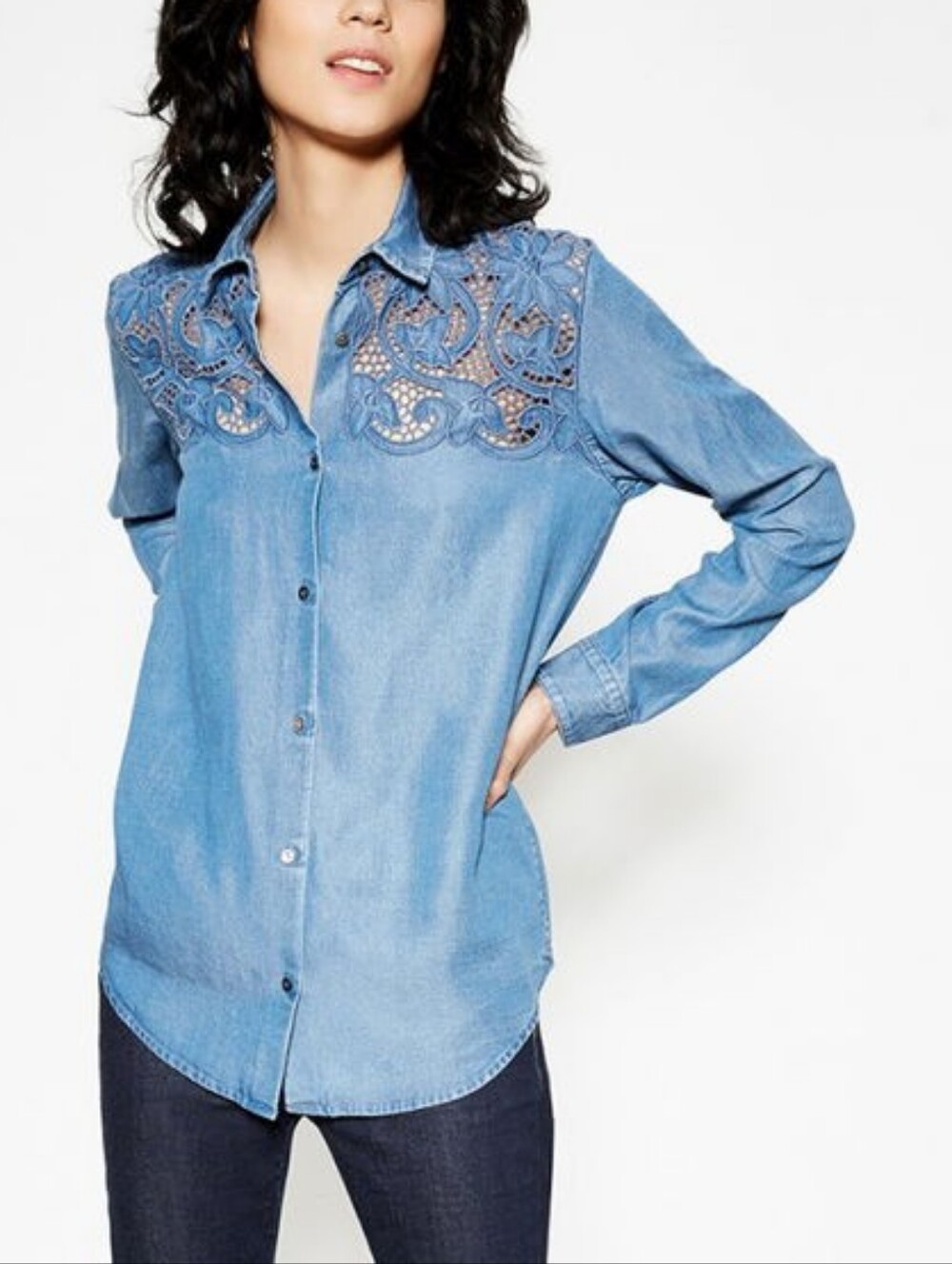 The Kooples Light Blue Embroidered Denim Shirt